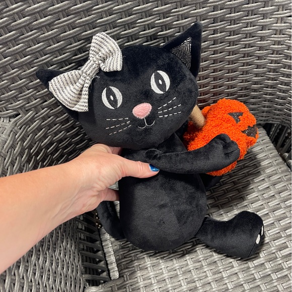 Halloween Black Cat with Orange Glitter Jack’o Lantern pumpkin Plush 🐈⬛ NWT - Picture 2 of 8